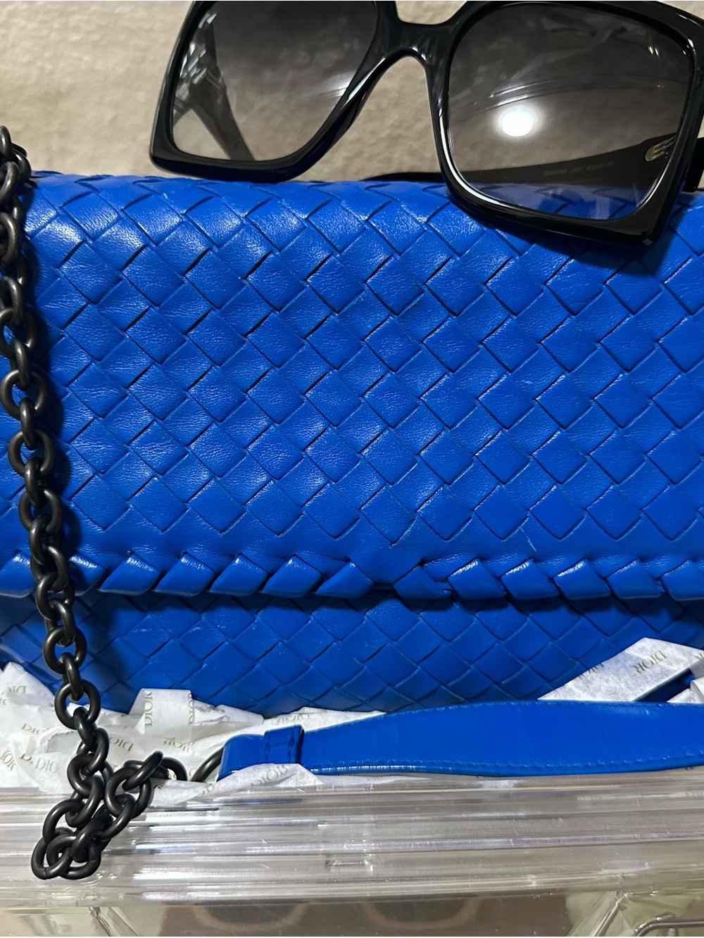 Bottega Veneta Electric Blue Intrecciato Woven Crossbody Bag